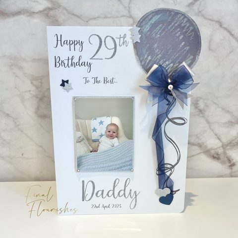 Navy & Silver Balloon Photo Card