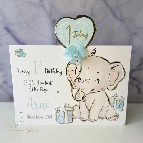 Baby Elephant With Blue Birthday Balloon