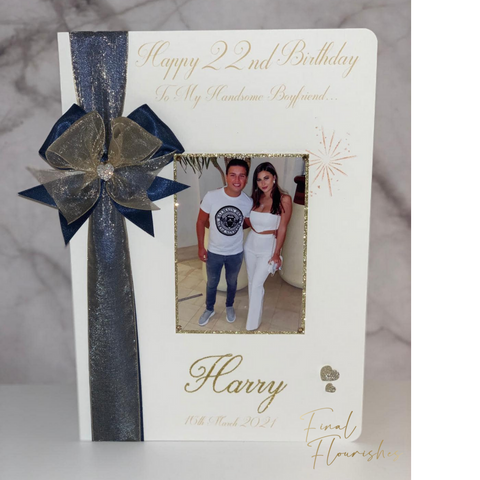 Gold & Navy Firework Photo Card