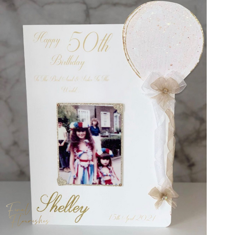 White & Gold Balloon Photo Card