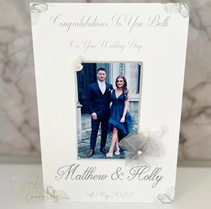 White Rose Wedding Photo Card